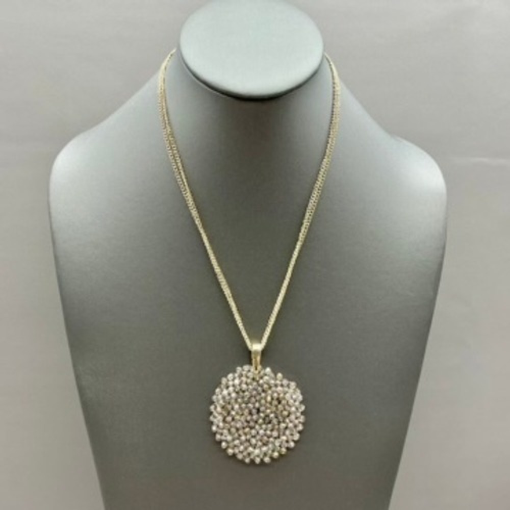 Kenneth Cole Necklace Gold Tone Double Chain Beaded Round Cluster Pendant 20"